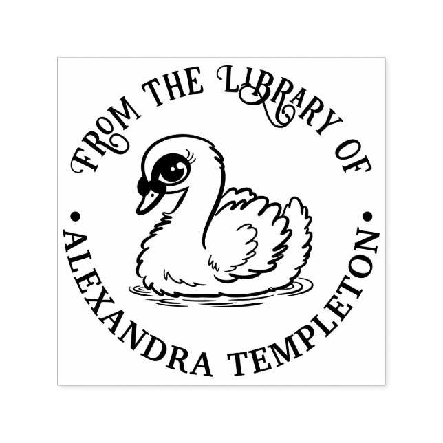 Baby Swan with Bamboo Library Book Name Self-inking Stamp (Design)