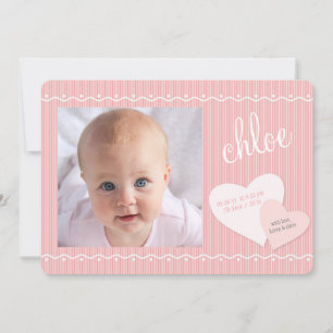 Baby Sweetheart Pink Photo Birth Announcement