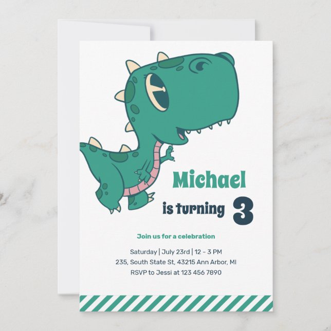 Baby T-Rex Dinosaur Kids Birthday Invitation (Front)