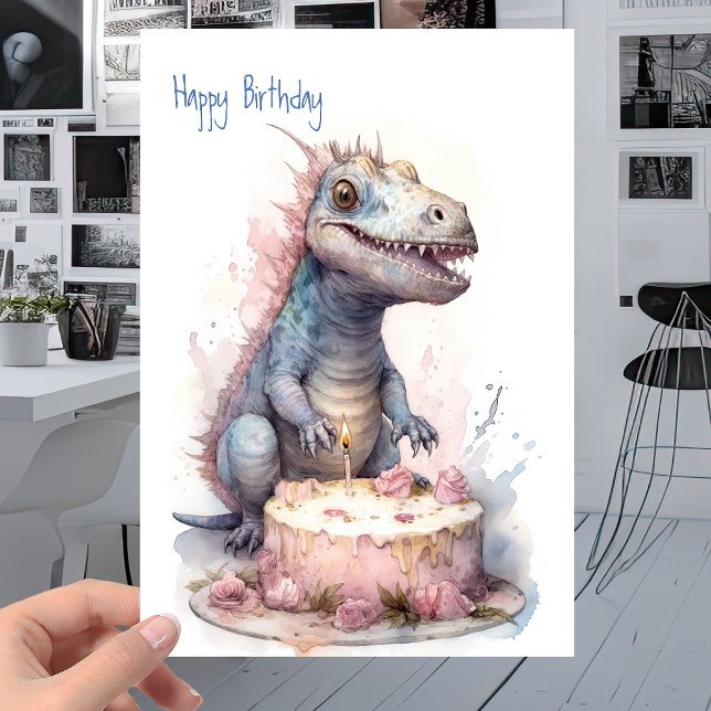 Baby T-Rex Dinosaur with Cake - Kids Birthday Card (Creator Uploaded)