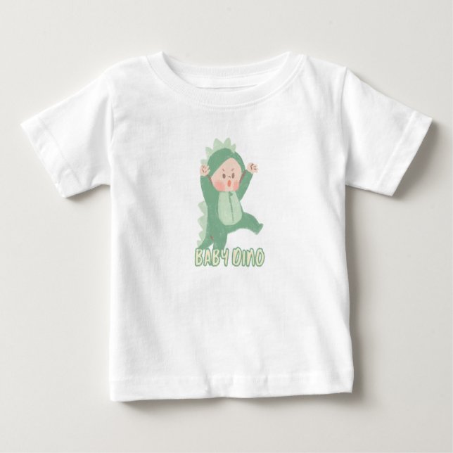 Baby T-Shirt Green Simple Cute Baby Dino (Front)