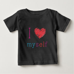 Baby t-shirt says “I heart myself”