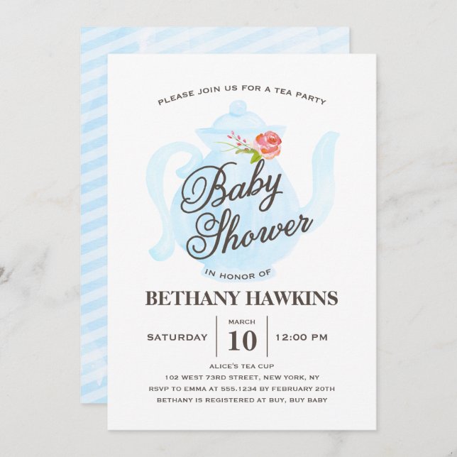 Baby Tea Party | Baby Shower Invitation | blue (Front/Back)