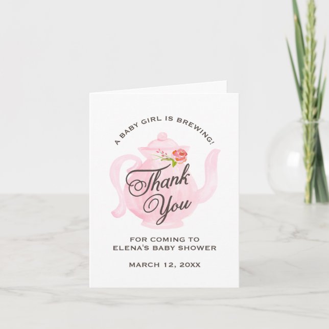 Baby Tea Party | Baby Shower Thank You Card | Pink (Front)
