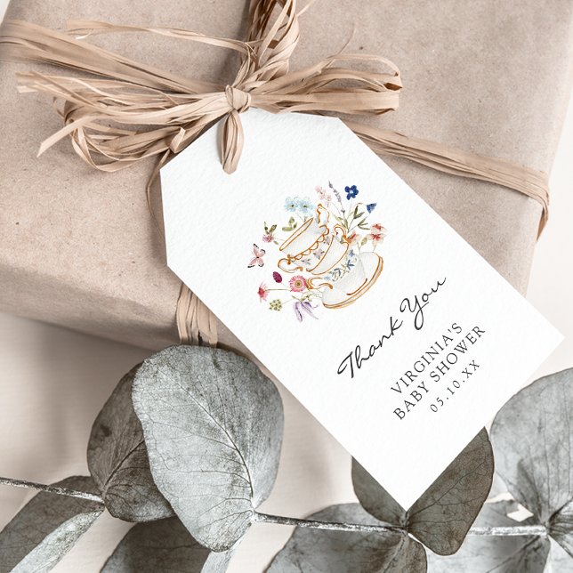 Baby Tea Party Gift Tag (Wildflower Butterfly Baby Shower Tea Party Gift Favor Thank You Tag by Painted Paperie
)