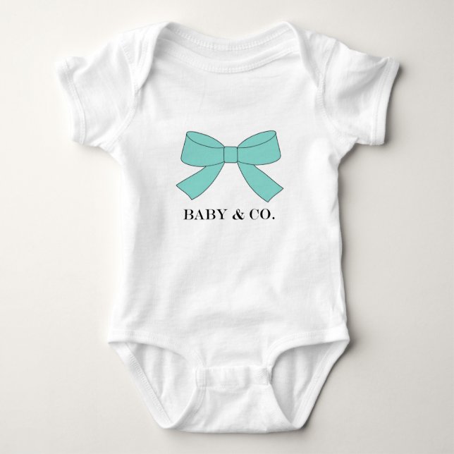BABY Teal Blue Bow Shower Party Memento Bodysuit (Front)