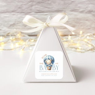 Baby Teddy Bear Blue Ballon Boy Square Sticker