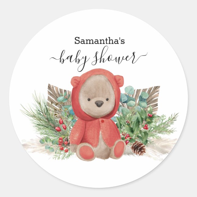 Baby Teddy Bear Christmas  Boho Bouquet  Classic Round Sticker (Front)