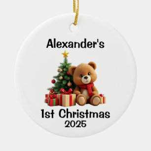 Baby Teddy Bear Christmas Ceramic Ornament