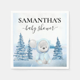 Baby Teddy Bear Christmas Winter Blue Napkin
