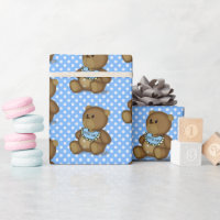 Baby Teddy Bear With Bib Wrapping Paper
