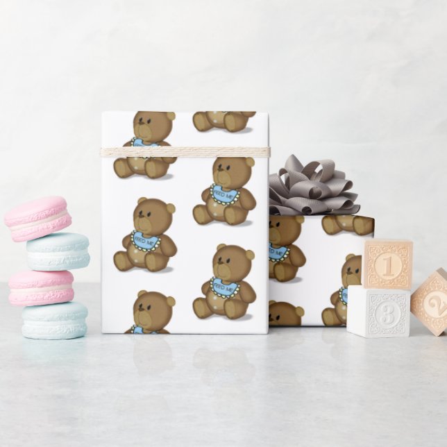 Baby Teddy Bear With Bib Wrapping Paper (Baby Shower)