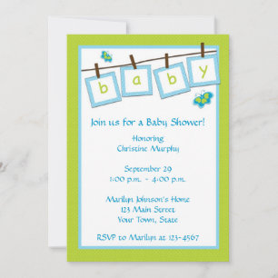 Baby Text Clothesline Baby Shower Invitation