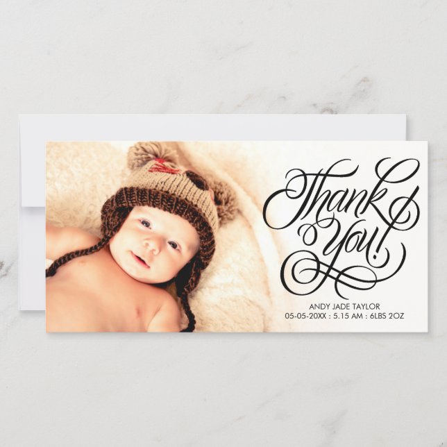 Baby Thank You Calligraphy Overlay Photo Cards (Front)