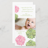 Baby Thank You Card Pink & Green Flowers (Front/Back)
