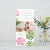 Baby Thank You Card Pink & Green Flowers (Standing Front)