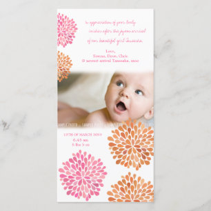 Baby Thank You Card Pink & Orange Flowers