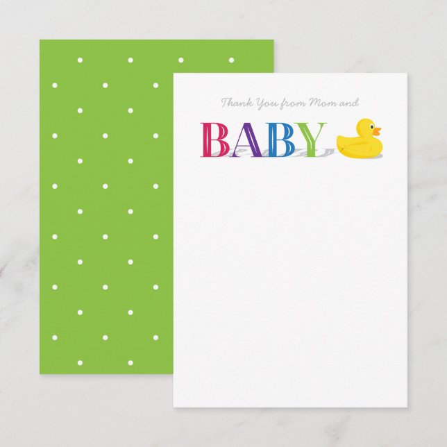 Baby Thank You Flat Note Cards Rubber Duck (Front/Back)