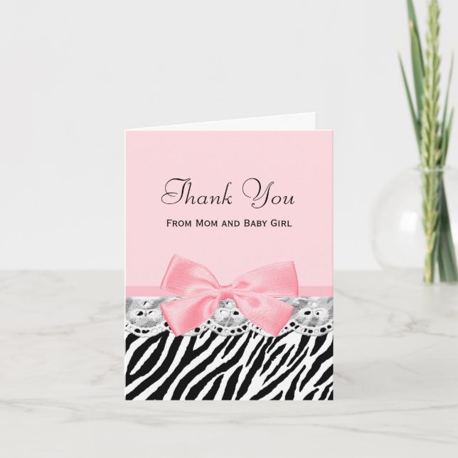 Baby Thank You Pink Ribbon and Lace Zebra Print (Front)