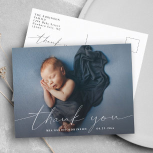 Baby Thank you Shower Modern Calligraphy Photo Ann Announcement Postcard
