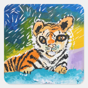 Baby Tiger "Art by Kids" Square Sticker