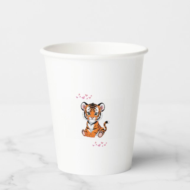 🐯Baby Tiger Art with Pink Butterflies - Paper Cups (Front)