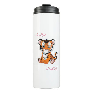 🐯Baby Tiger Art with Pink Butterflies - Thermal Tumbler