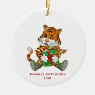 Baby Tiger Baby's 1st Christmas Photo Ceramic Ornament