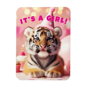 Baby Tiger Cute Baby Reveal Girl Pink Magnet