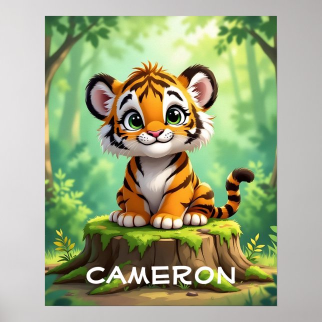 Baby Tiger | Cute Cartoon Kid's Nursery Art Poster (Front)