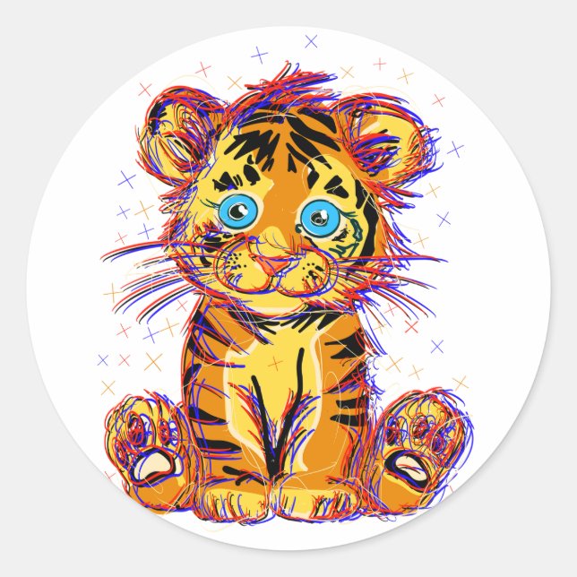 Baby Tiger Doodle: Wild Sweetness and Eye Classic Round Sticker (Front)