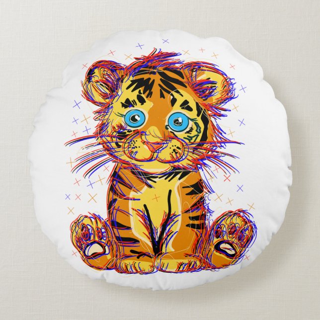 Baby Tiger Doodle: Wild Sweetness and Eye Round Cushion (Front)