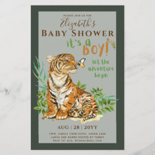 Baby Tiger Gender Reveal Shower Invitations Flyer