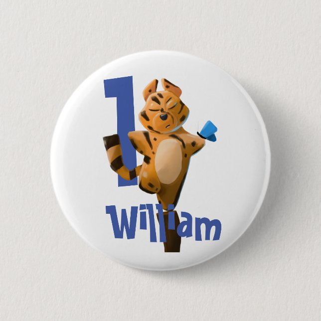Baby Tiger Plaid First Birthday Button – Wild One  (Front)