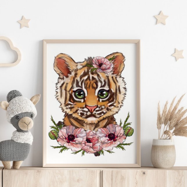 Baby Tiger Rose Animal Poster | Cute Tiger Art (Creator Uploaded)