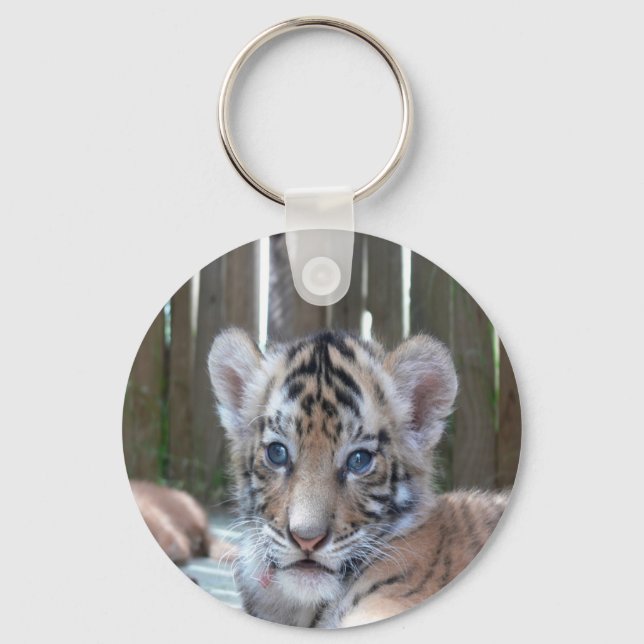 baby tiger waiting mum love key ring (Front)
