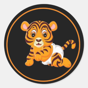 Baby Tiger with Diaper  Classic Round Sticker