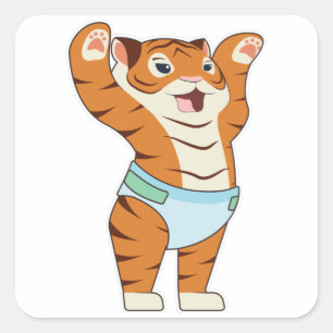 Baby Tiger with Underpants Square Sticker