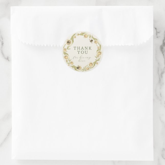 Baby to Bee Daisy Wildflower Wreath Thank You Classic Round Sticker (Bag)