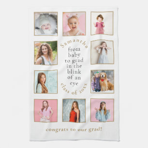 Baby to Grad 10 Photos Name Year Graduation Tea Towel