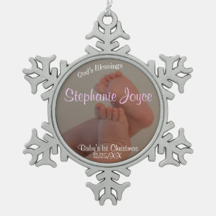 Baby Toes Girl 1st Christmas Snowflake Ornament