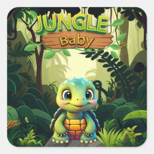 Baby Tortoise, Cute Box Turtle Animal Character 🐢 Square Sticker