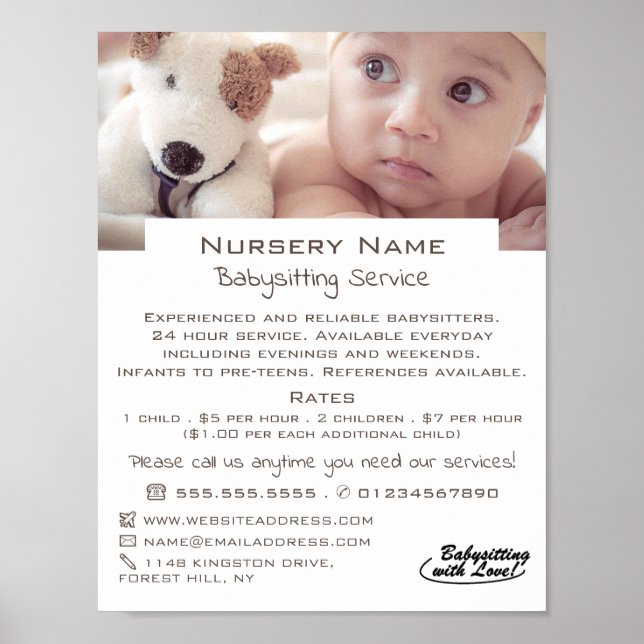 Baby & Toy Dog Babysitter, Daycare, Nursery Advert Poster (Front)
