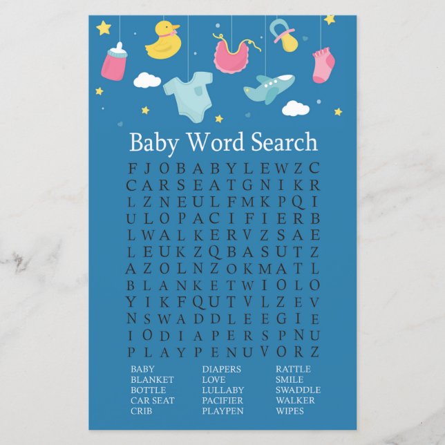 Baby toys Baby Shower Word Search Game (Front)