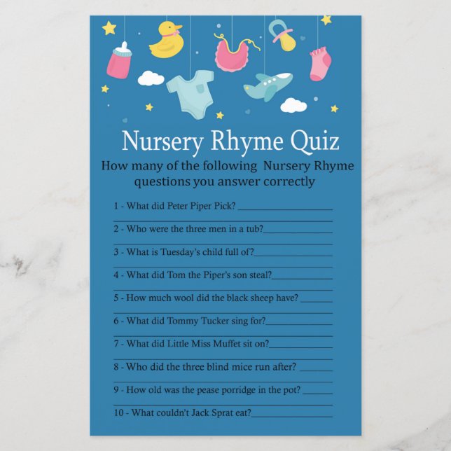 Baby toys Nursery Rhyme Quiz baby shower game (Front)