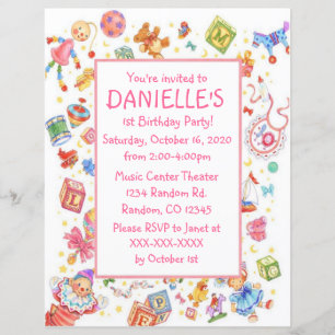 Baby toys theme birthday party invitations