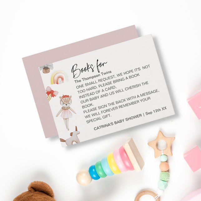 Baby Toys Twin Girls Book Request Baby Shower Enclosure Card (Creator Uploaded)