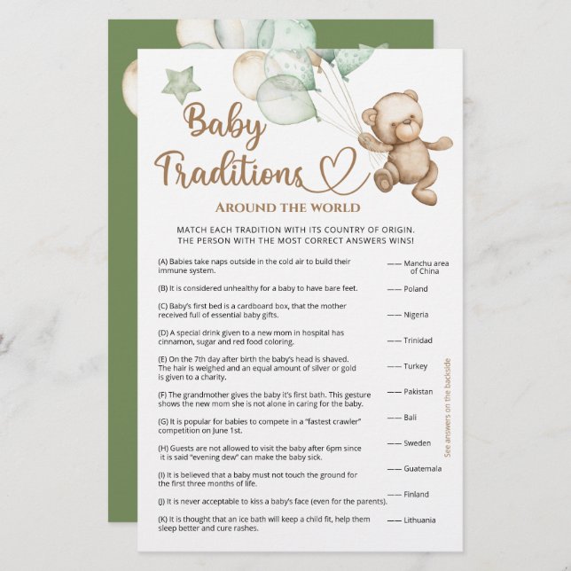 Baby Traditions Teddy Bear Baby Shower (Front/Back)