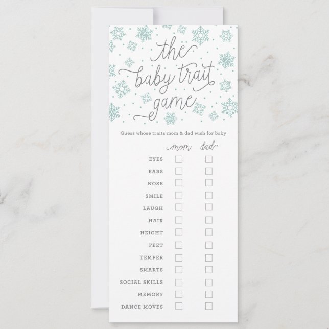 Baby Trait Game Snowflake Baby Shower Game Card (Front)