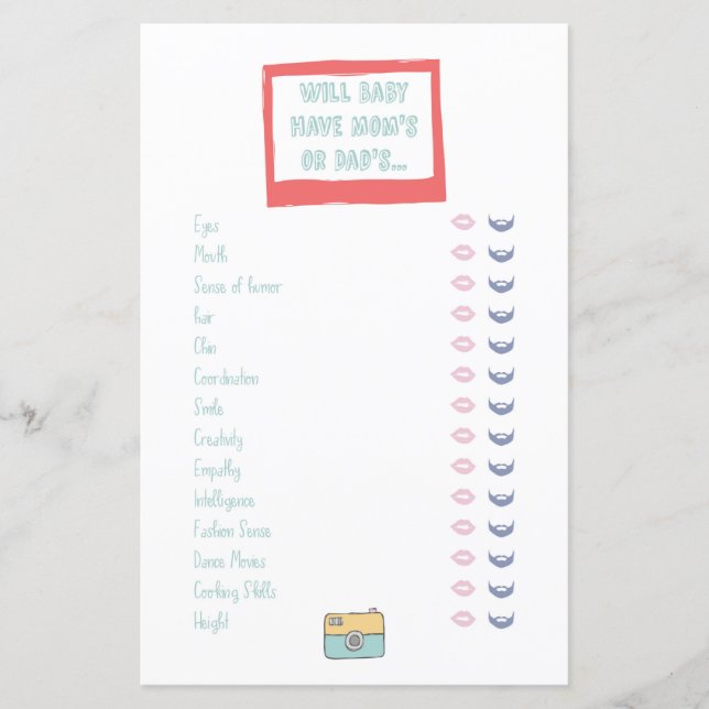 Baby Traits Adventure Baby Shower Game (Front)